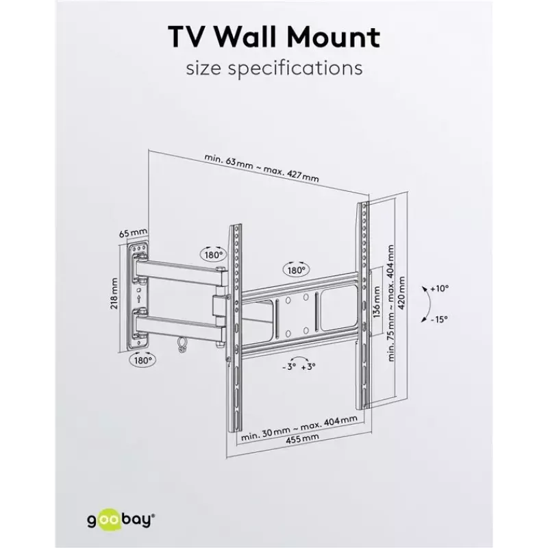 Goobay TV laikiklis sieninis Basic FULLMOTION M 35 kg 32-55 col.