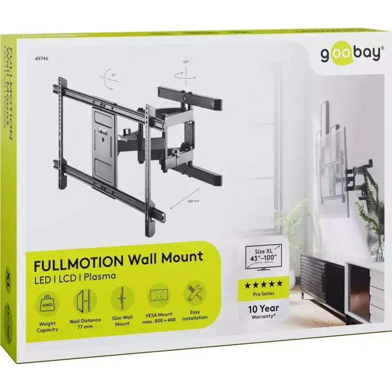 Goobay TV sieninis laikiklis Pro FULLMOTION (XL) 60 kg 43-100 col.