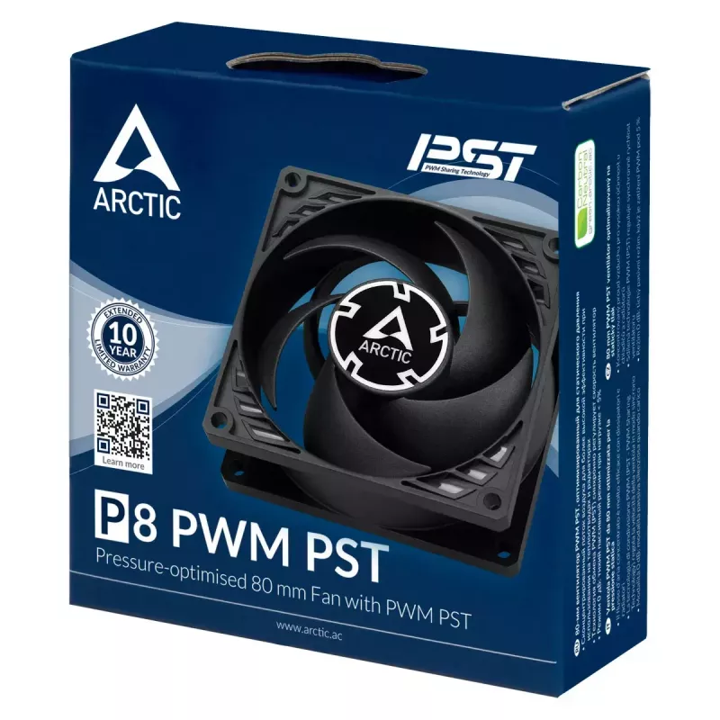 ARCTIC P8 PWM PST – 80 mm slėgiui optimizuotas ventiliatorius su PWM PST