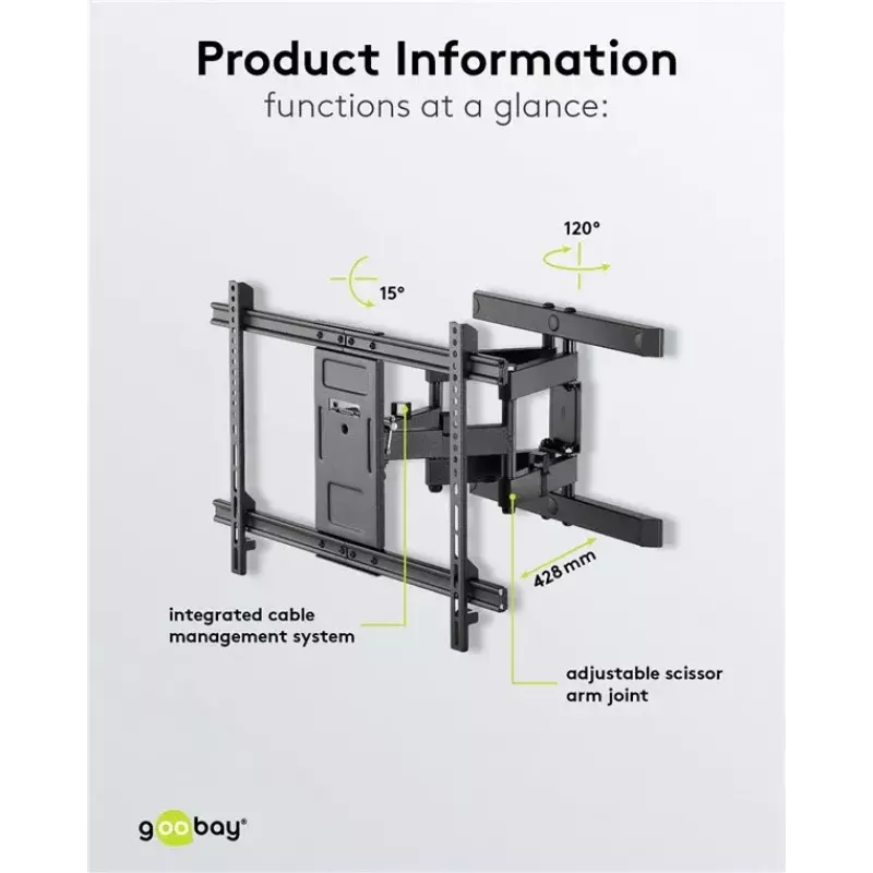 Goobay TV sieninis laikiklis Pro FULLMOTION (L) 60 kg 37-70 colių