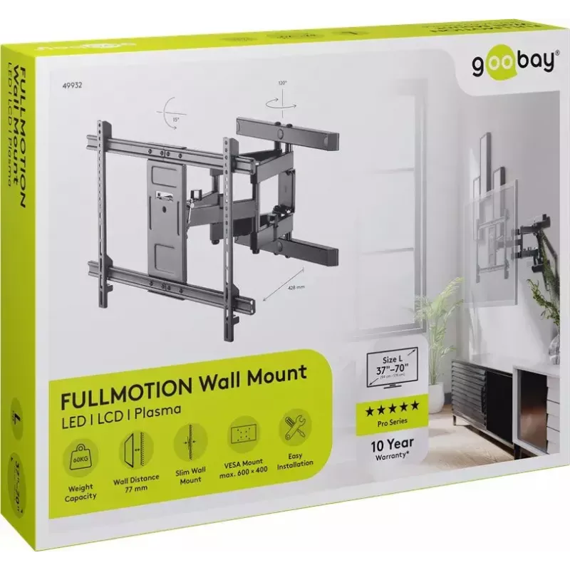 Goobay TV sieninis laikiklis Pro FULLMOTION (L) 60 kg 37-70 colių