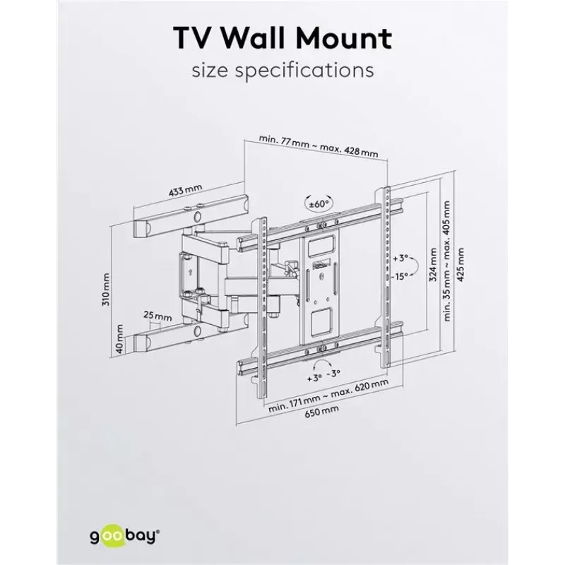 Goobay TV sieninis laikiklis Pro FULLMOTION (L) 60 kg 37-70 colių