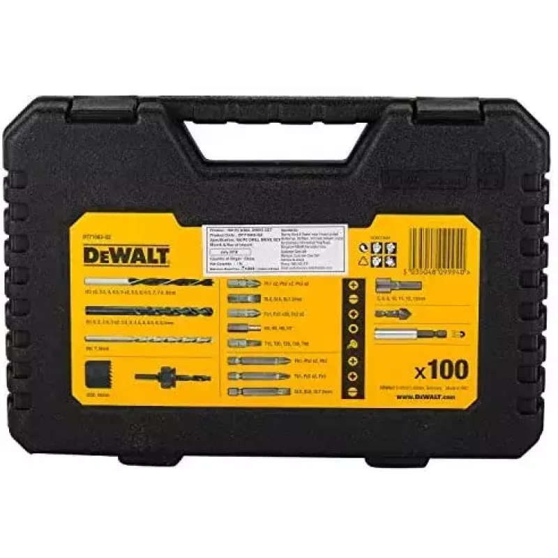 DeWALT DT71563 rinkinys iš atsuktuvo antgalių, grąžtų ir gręžimo vainikų, 100 vnt.