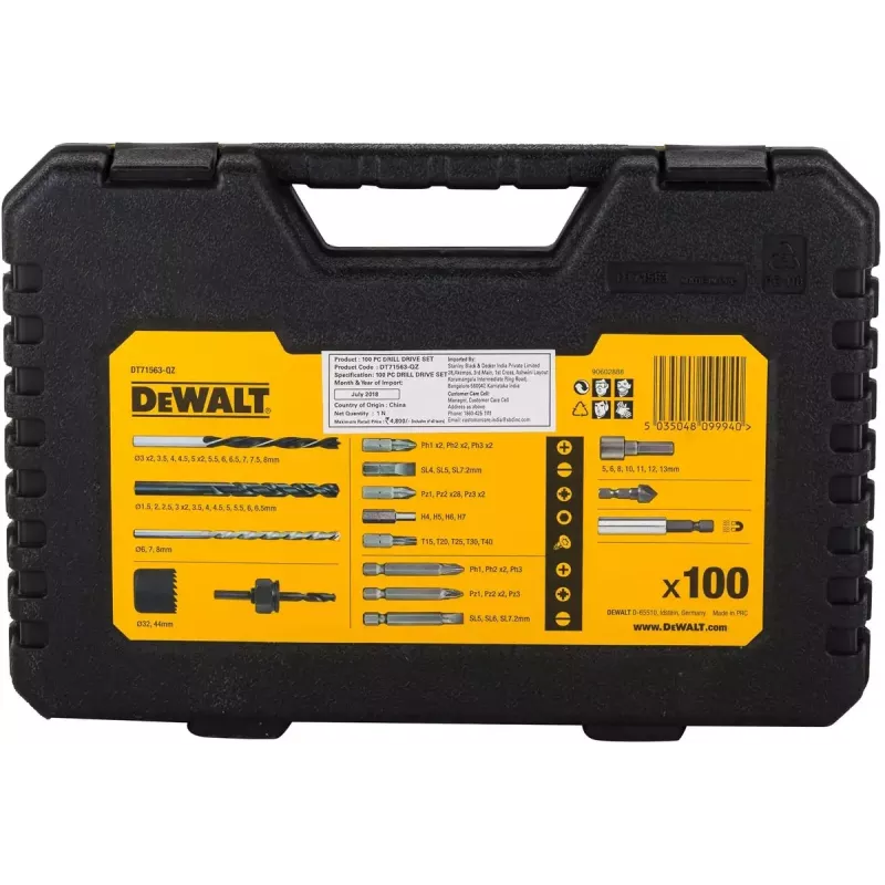 DeWALT DT71563 rinkinys iš atsuktuvo antgalių, grąžtų ir gręžimo vainikų, 100 vnt.