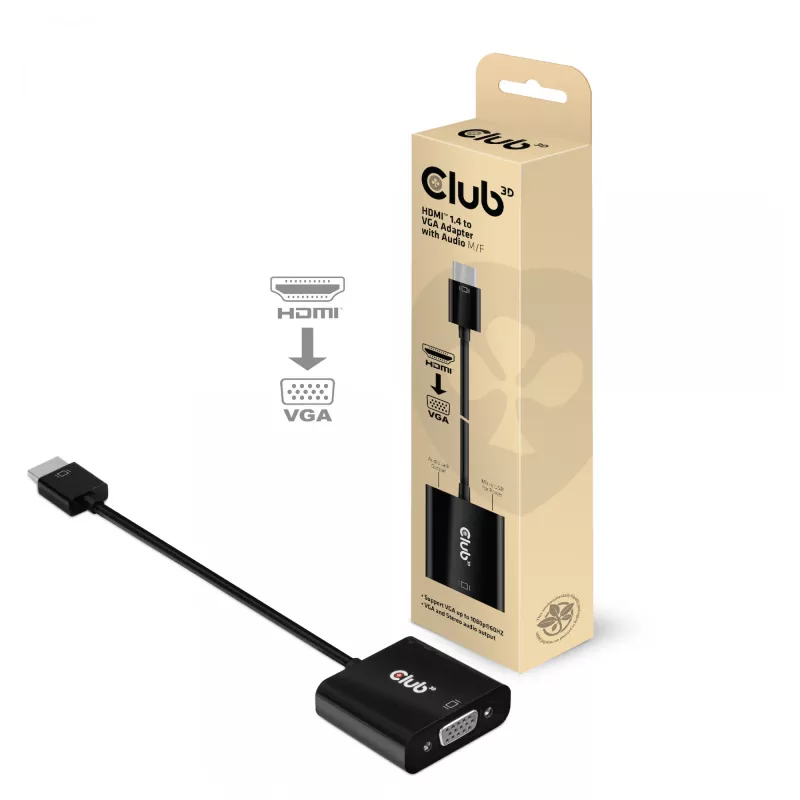 CLUB3D CAC-1302 vaizdo kabelio adapteris 0,5 m HDMI A tipo (standartinis) – VGA (D-Sub) juodas