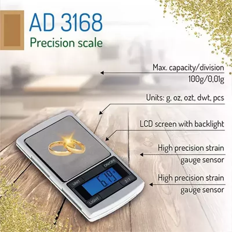 Precizinės svarstyklės Adler AD 3168 sidabrinės, 100 g, 0,01 g