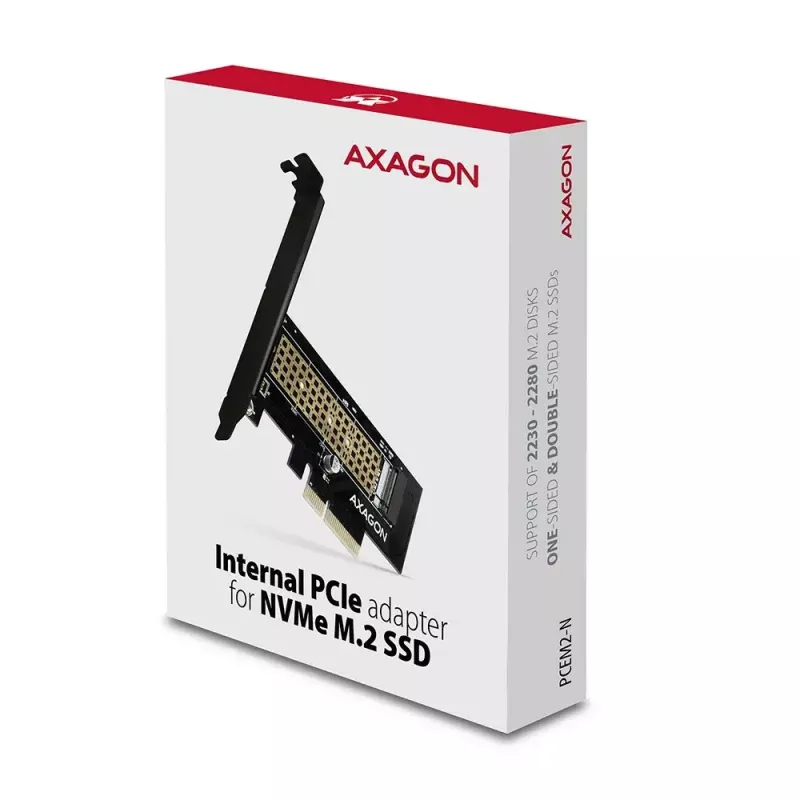 AXAGON ECO PCEM2-N PCIe NVMe M.2 adapteris vidinis PCI-Express x4, skirtas prijungti NVMe M.2 SSD diską prie kompiuterio