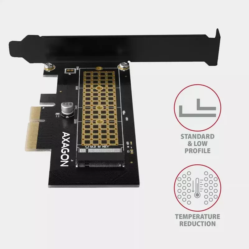 AXAGON ECO PCEM2-N PCIe NVMe M.2 adapteris vidinis PCI-Express x4, skirtas prijungti NVMe M.2 SSD diską prie kompiuterio