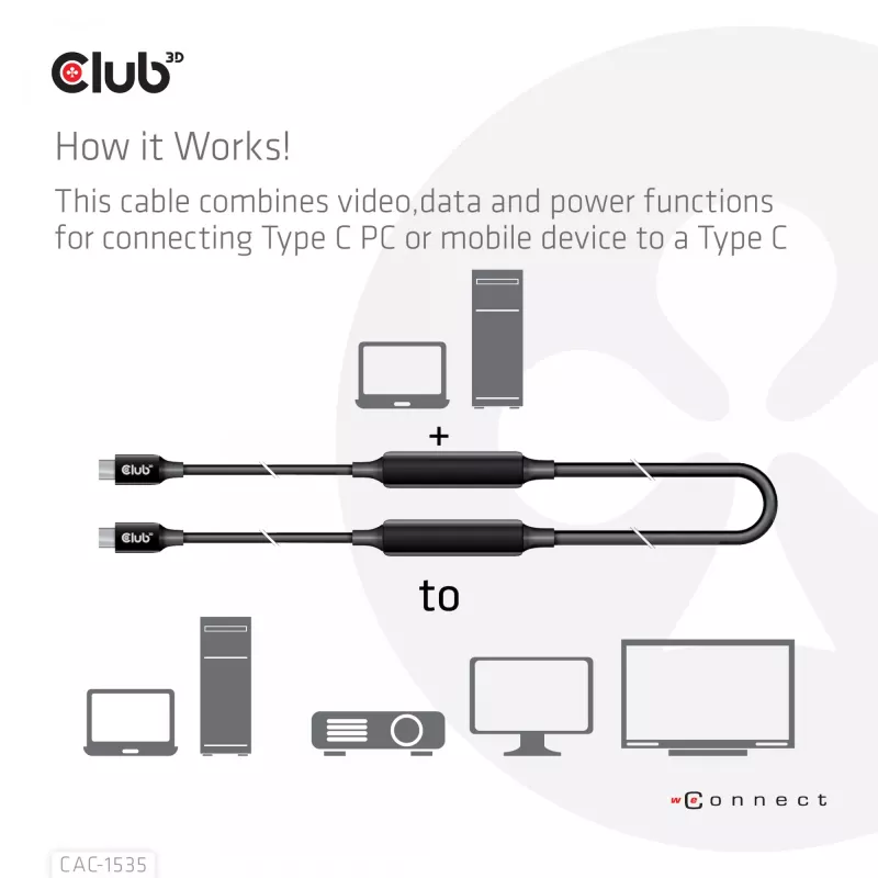 CLUB3D USB 3.2 Gen2 Type C į C aktyvus dvikryptis kabelis 8K60Hz M/M 5m