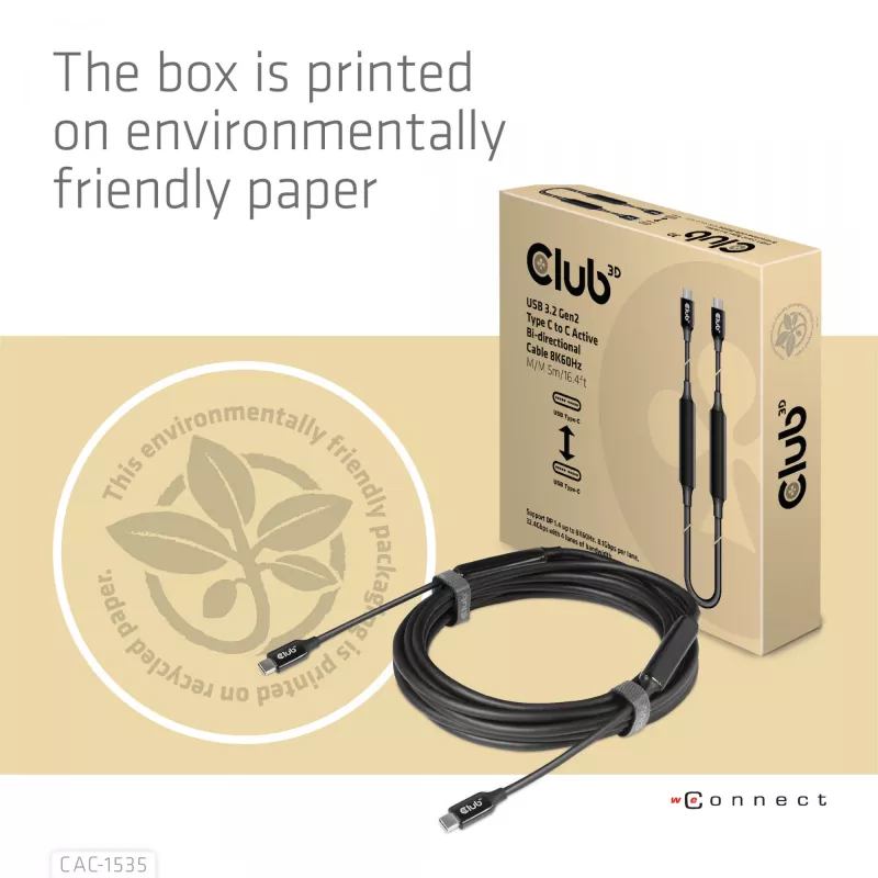 CLUB3D USB 3.2 Gen2 Type C į C aktyvus dvikryptis kabelis 8K60Hz M/M 5m
