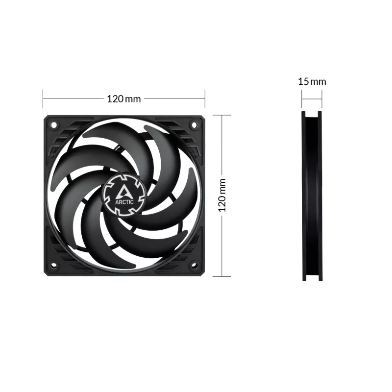 ARCTIC P12 Slim PWM PST slėgiui optimizuotas 120 mm PWM ventiliatorius su integruotu Y-kabeliu