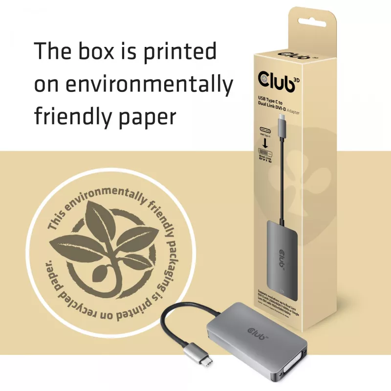 CLUB3D USB3.2 Gen1 Type-C į DVI-D Dual Link aktyvus adapteris (HDCP išjungta) Apple Cinema ekranams