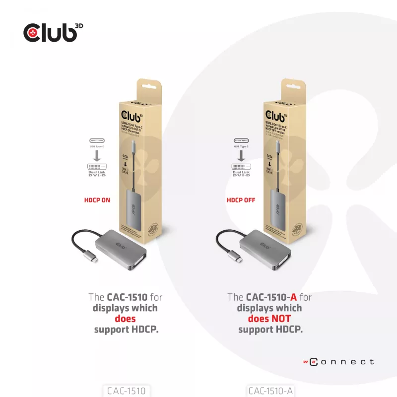 CLUB3D USB3.2 Gen1 Type-C į DVI-D Dual Link aktyvus adapteris (HDCP išjungta) Apple Cinema ekranams