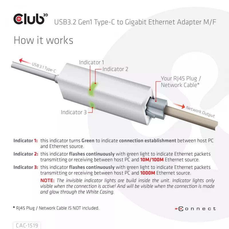 USB3.2 Gen1 Type-C į Gigabit Ethernet adapteris CLUB3D CAC-1519