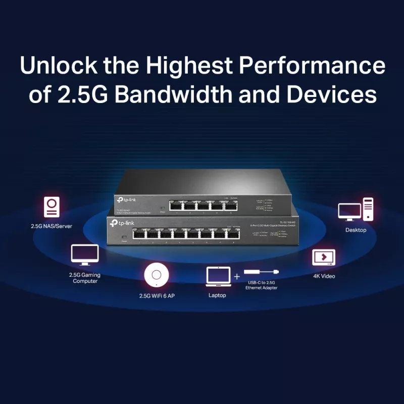 Nevaldomas jungiklis TP-Link TL-SG105-M2 5 prievadų 2,5G stalinis jungiklis
