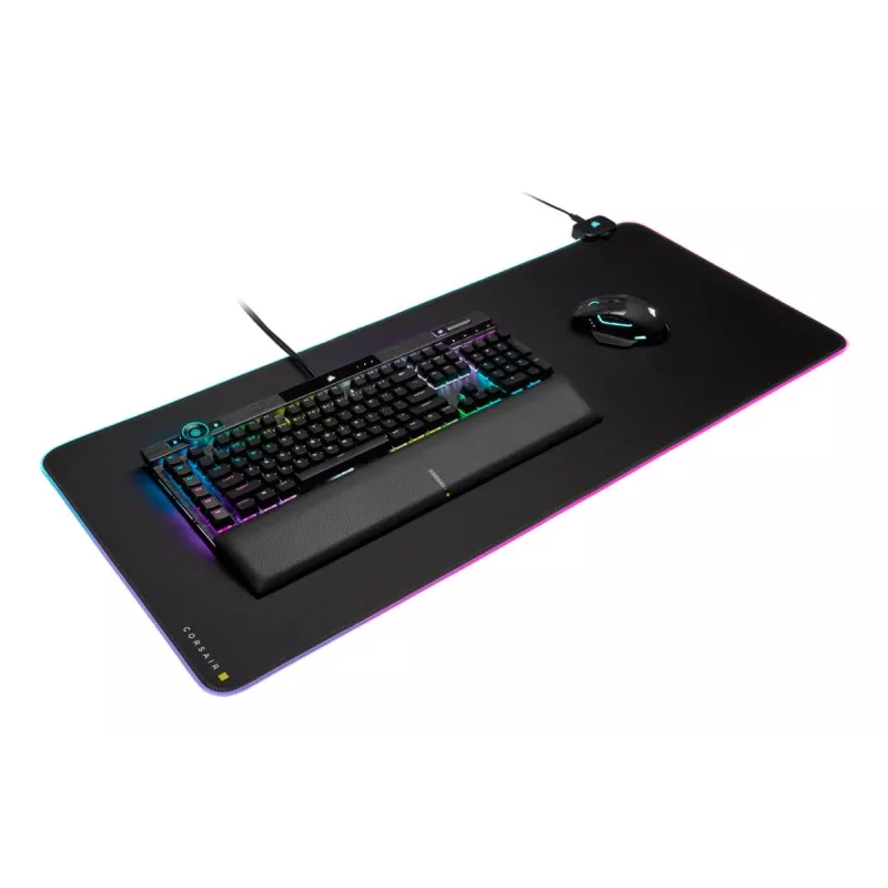 Žaidimų pelėdė CORSAIR MM700 RGB — 930×400 mm, 4 mm storio, guminis pagrindas, USB LED foninis apšvietimas, juoda