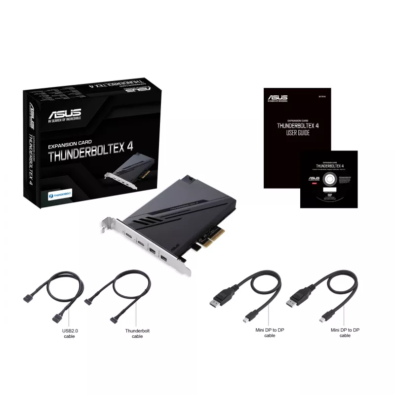 ASUS ThunderboltEX 4 – sąsajos plokštė / adapteris su Mini DisplayPort, PCIe, Thunderbolt, USB 2.0, USB 3.2 Gen 2
