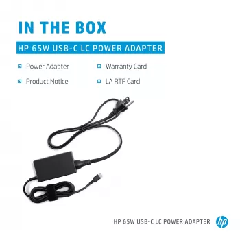 HP 65W USB-C LC maitinimo adapteris, nešiojamam kompiuteriui, vidaus, 65 W, AC-DC, HP, verslui