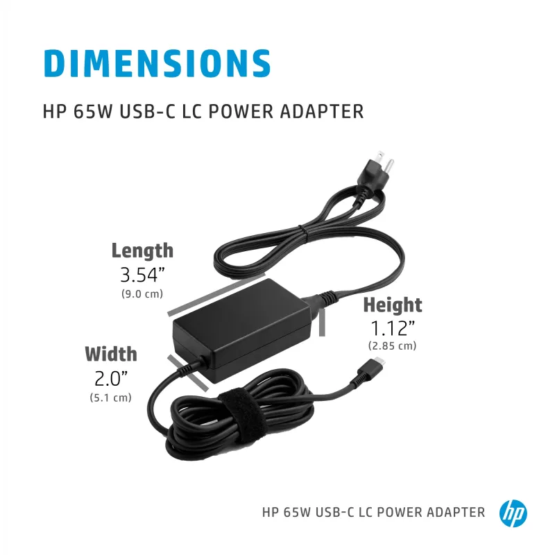 HP 65W USB-C LC maitinimo adapteris, nešiojamam kompiuteriui, vidaus, 65 W, AC-DC, HP, verslui