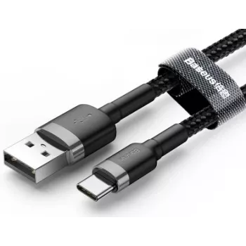 BASEUS Braided Cafule greito įkrovimo laidas USB-A į USB-C 2A 3m pilka/juoda (nailoninis)