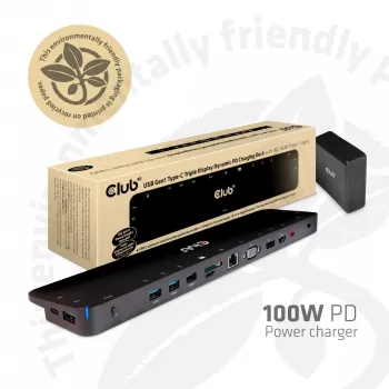 CLUB3D USB Type C 3.2 Gen1 Triple Display Dynamic PD Charging Dock 100W PD Power Charger
