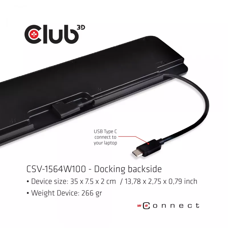 CLUB3D USB Type C 3.2 Gen1 Triple Display Dynamic PD Charging Dock 100W PD Power Charger