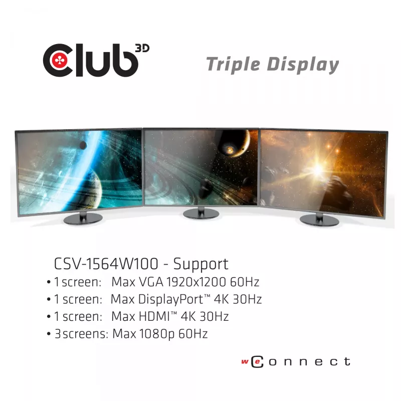 CLUB3D USB Type C 3.2 Gen1 Triple Display Dynamic PD Charging Dock 100W PD Power Charger