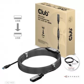 CLUB3D USB 3.2 Gen1 aktyvus kartotuvinis laidas 10 m / 32,8 pėdos M/F 28AWG