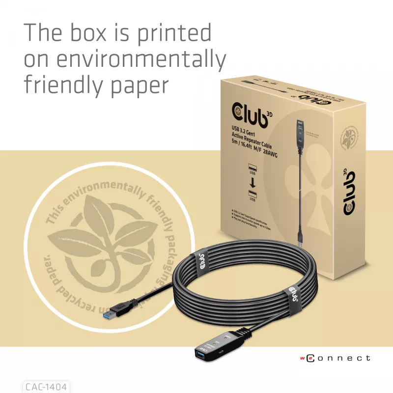 CLUB3D USB 3.2 Gen1 aktyvus kartotuvinis kabelis 5 m / 16,4 pėdų M/F 28AWG