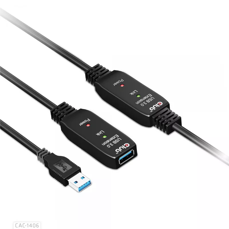 CLUB3D USB 3.2 Gen1 aktyvus kartotuvinis kabelis 15 m / 49,2 pėdų M/F 28AWG