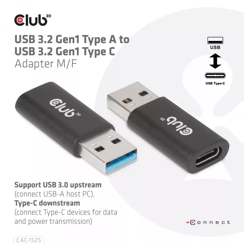 CLUB3D USB 3.2 Gen1 Type A į Type C adapteris (M/F) CAC-1525