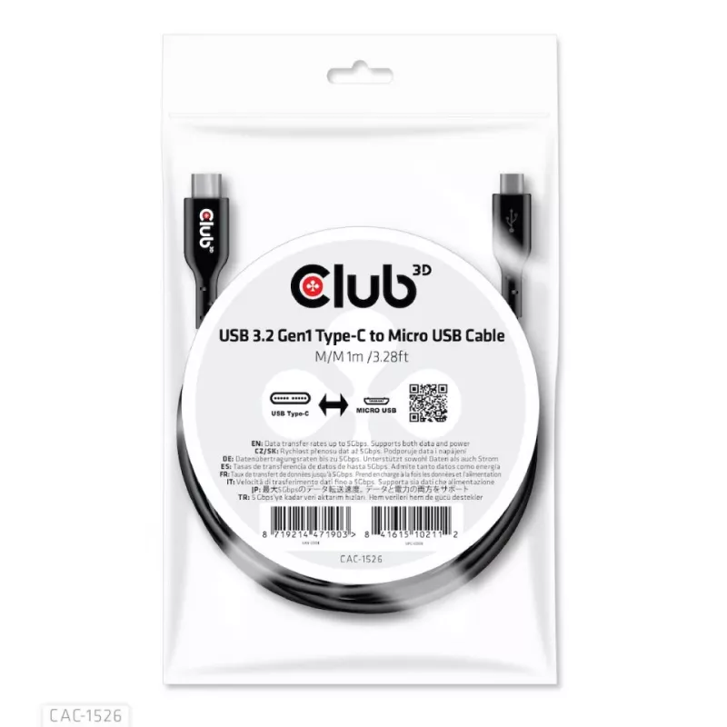 CLUB3D USB 3.2 Gen1 Type-C į Micro USB laidas M/M 1m /3,28 pėdų