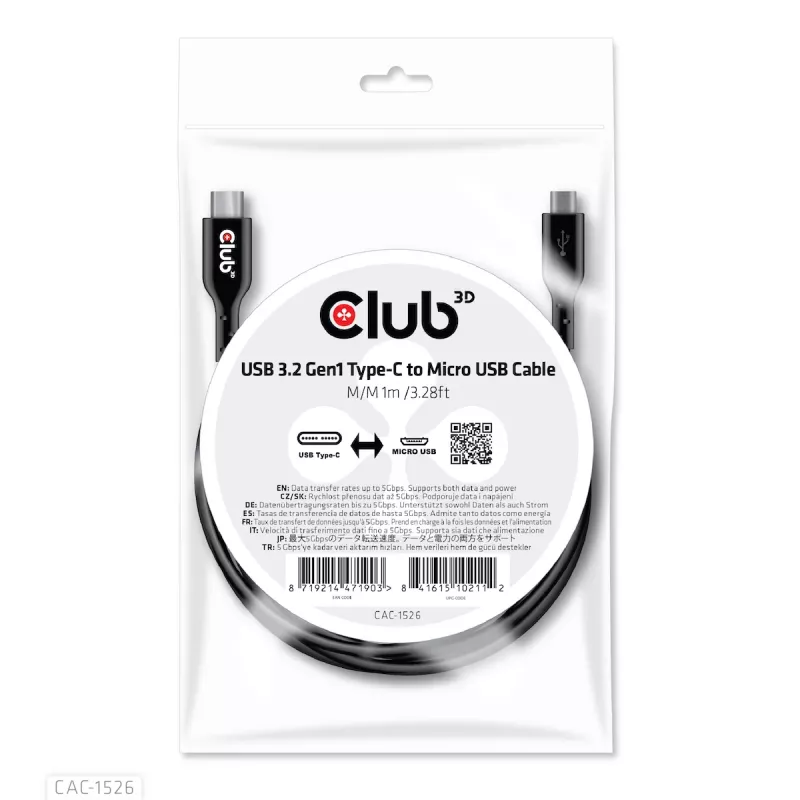 CLUB3D USB 3.2 Gen1 Type-C į Micro USB laidas M/M 1m /3,28 pėdų