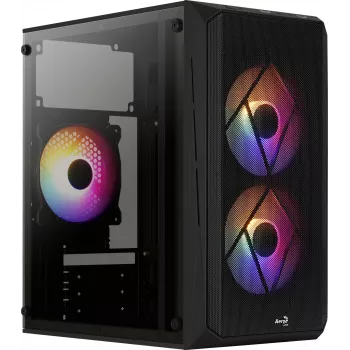 Korpusas AEROCOOL CS107V2 Mini Tower – juodas, microATX/Mini-ITX, 2x120mm ventiliatoriai, 1x3.5 colio + 2x2.5 colio vietos