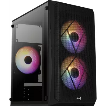 Korpusas AEROCOOL CS107V2 Mini Tower – juodas, microATX/Mini-ITX, 2x120mm ventiliatoriai, 1x3.5 colio + 2x2.5 colio vietos