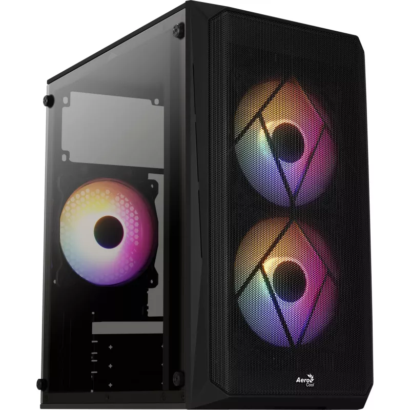 Korpusas AEROCOOL CS107V2 Mini Tower – juodas, microATX/Mini-ITX, 2x120mm ventiliatoriai, 1x3.5 colio + 2x2.5 colio vietos