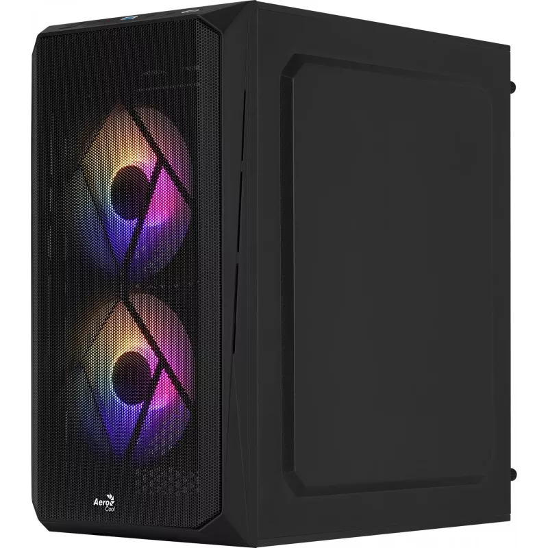 Korpusas AEROCOOL CS107V2 Mini Tower – juodas, microATX/Mini-ITX, 2x120mm ventiliatoriai, 1x3.5 colio + 2x2.5 colio vietos