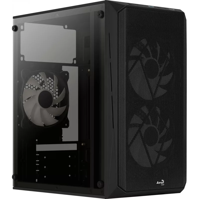 Korpusas AEROCOOL CS107V2 Mini Tower – juodas, microATX/Mini-ITX, 2x120mm ventiliatoriai, 1x3.5 colio + 2x2.5 colio vietos