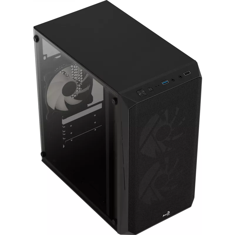 Korpusas AEROCOOL CS107V2 Mini Tower – juodas, microATX/Mini-ITX, 2x120mm ventiliatoriai, 1x3.5 colio + 2x2.5 colio vietos