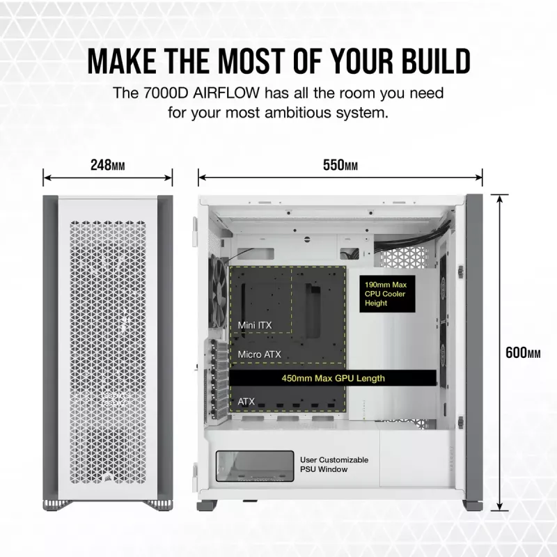 PC dėklas Corsair 7000D AIRFLOW Full Tower Baltas