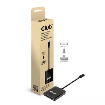 CLUB3D USB3.2 Gen2 Type-C (DP™ Alt-Mod) į DisplayPort dviejų monitorių MST šakotuvas, 4K 60Hz, 1,5 m