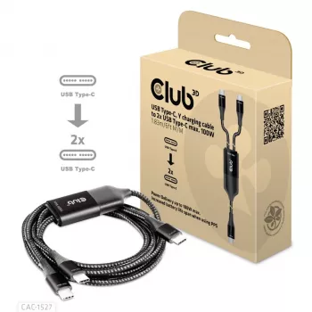 CLUB3D CAC-1527 USB Type-C Y krovimo laidas 2x USB-C iki 100W, 1.83m