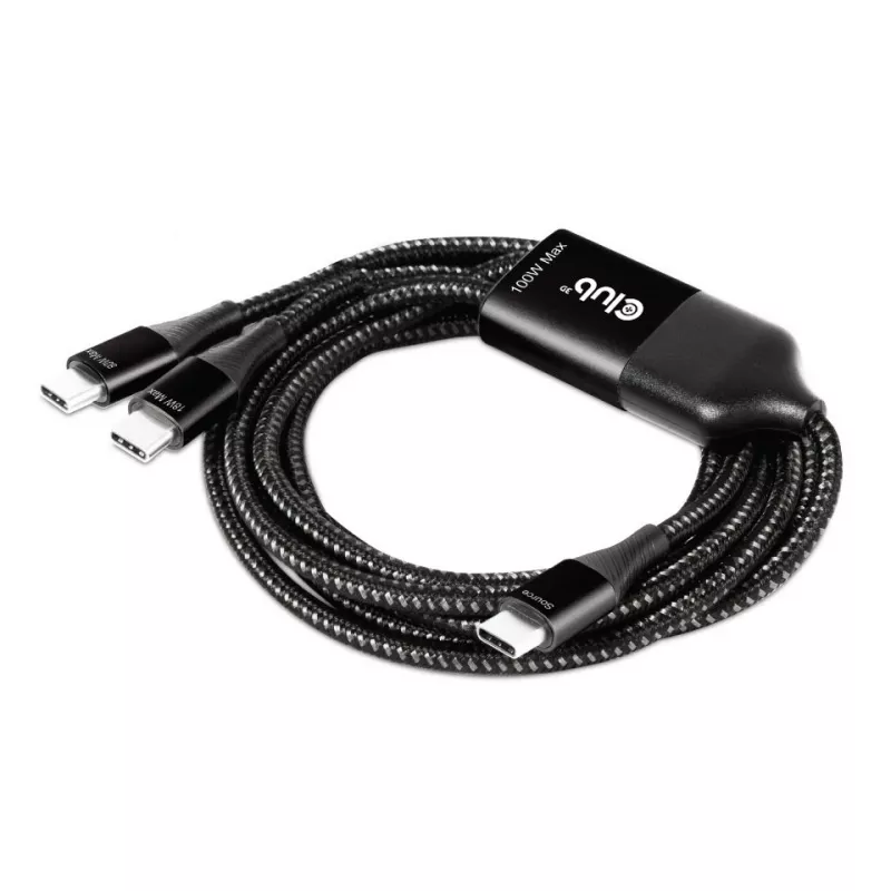 CLUB3D CAC-1527 USB Type-C Y krovimo laidas 2x USB-C iki 100W, 1.83m