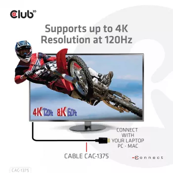 CLUB3D Ultra High Speed HDMI™ sertifikuotas laidas 4K120Hz 8K60Hz 48Gbps M/M 5m