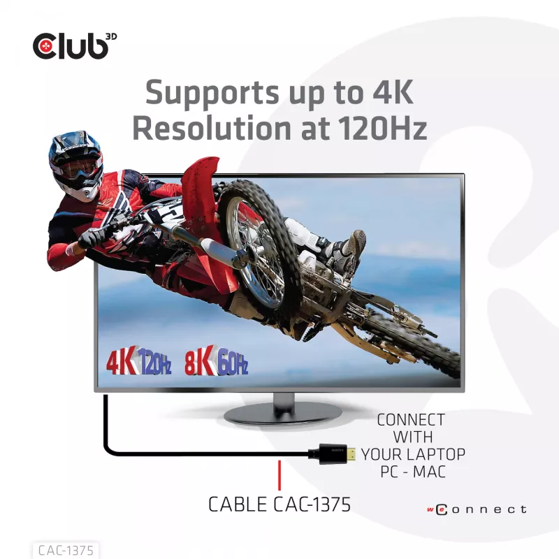 CLUB3D Ultra High Speed HDMI™ sertifikuotas laidas 4K120Hz 8K60Hz 48Gbps M/M 5m
