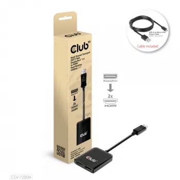 CLUB3D CSV-7200H MST Hub DisplayPort 1.4 į du HDMI – dviejų monitorių 4K 60Hz adapteris