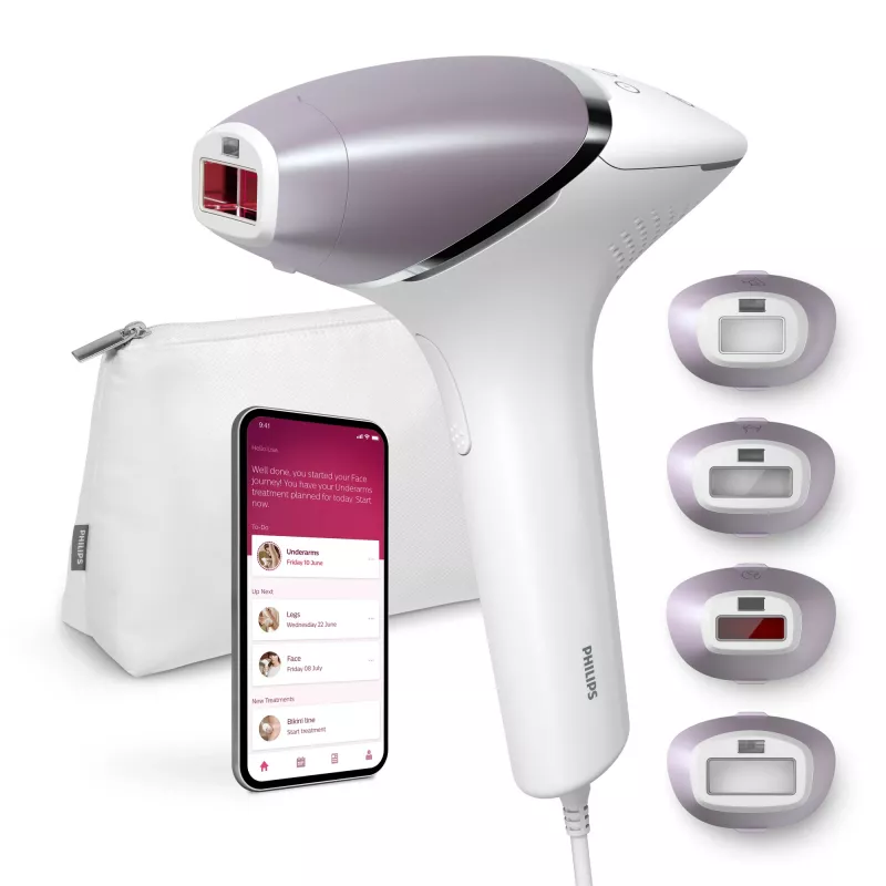 IPL plaukų šalinimo prietaisas Philips Lumea Prestige BRI947/00 su veido ir kūno antgaliais, 250 000 blyksnių, odos atspalvio jutiklis