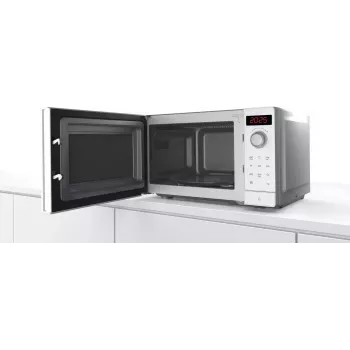 Mikrobangų krosnelė Bosch Serie 2 FFL023MW0 — 800 W, 20 L, 5 galios lygių, 270 mm padėklas, balta