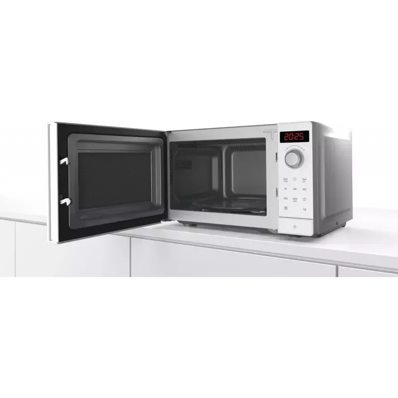 Mikrobangų krosnelė Bosch Serie 2 FFL023MW0 — 800 W, 20 L, 5 galios lygių, 270 mm padėklas, balta