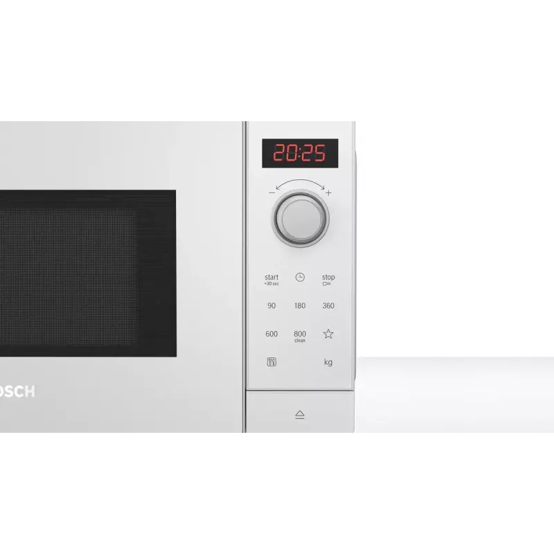 Mikrobangų krosnelė Bosch Serie 2 FFL023MW0 — 800 W, 20 L, 5 galios lygių, 270 mm padėklas, balta